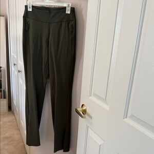 High-Rise Olive Green Performance Leggings with Zip Pockets